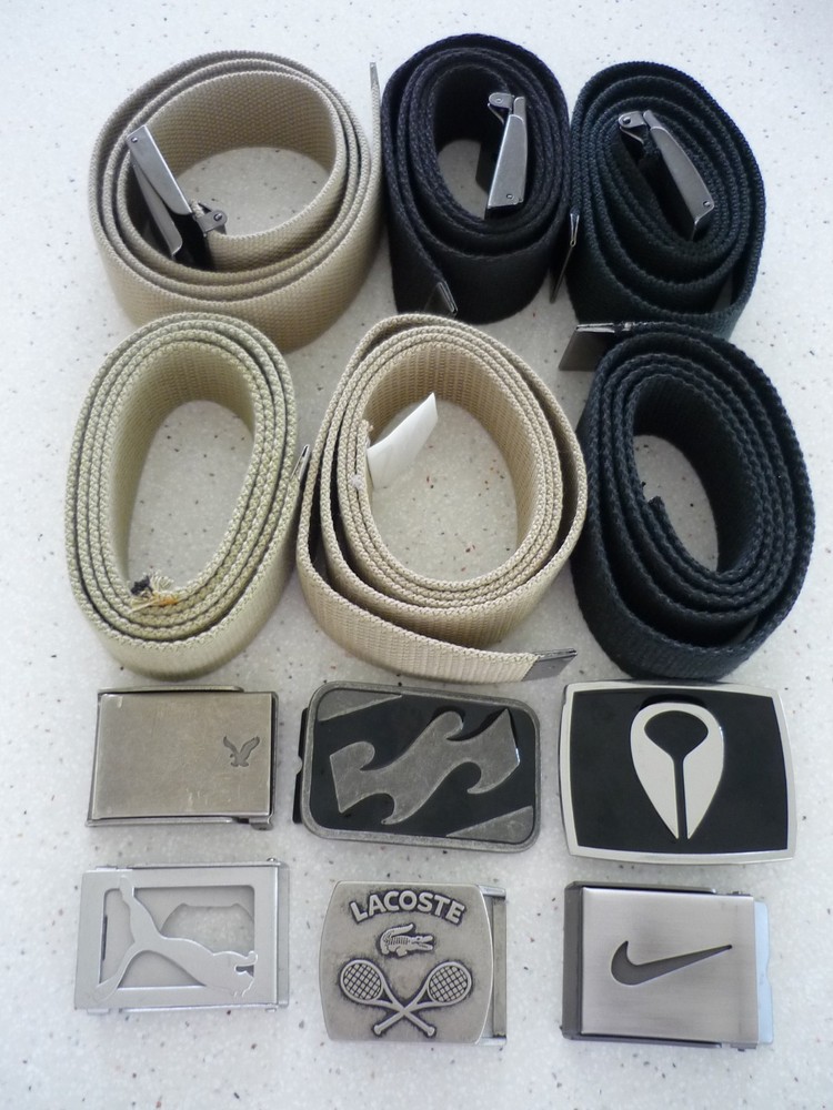 6 ADJUSTABLE FABRIC BELTS 9 BUCKLES BILLABONG-LACOSTE-NOXIN- PUMA-NIKE -AM EAGLE