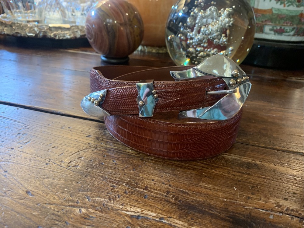 Pat Areias Sterling Silver 14K James Reid Style Belt Buckle 33-35-1.5-1”nu 🦎✅