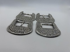 Shiny Rhinestone Western Belt Buckles Silver Metal 1.5 In Lot Of 4