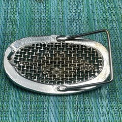 Vtg Shriners Belt Buckle Silver Tone Mesh Backdrop – Sword Moon Stars – Oval