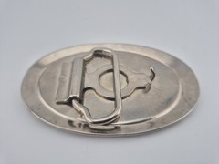 belt buckle oval red silver Norfolk & Western RY railroad 3.75&Prime; long