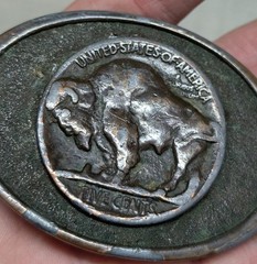 1970s vintage BUFFALO NICKEL belt buckle BRONZE heavy brass WESTERN cowboy