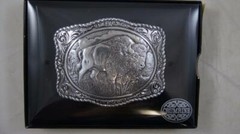 Crumrine Buffalo Western Belt Buckle Silver Tone 38058
