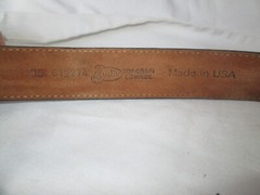 Justin Leather Brown Belt Sz 34 w/Western Brass Buffalo Skull & Feathers Buckle