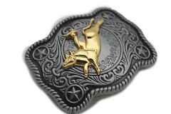 Men Belt Buckle Dark Silver Metal Urban Cowboy Western 3D Rodeo Bull Riding Gold