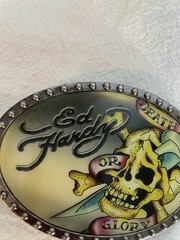 Ed Hardy Skull Belt Buckle Death Or Glory Glossy With Metal Trim