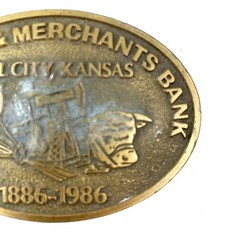 Hill City Kansas Farmers & Merchants Bank 1886-1986 Metal Belt Buckle