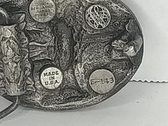 VTG 1984 Belt Buckle Bergamot Brass Works Pewter Buck Deer Hunting Nature Scene