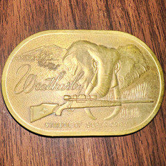 Weatherby Brass Belt Buckle Hunting Elephant Rifle ( symbol of superiority)
