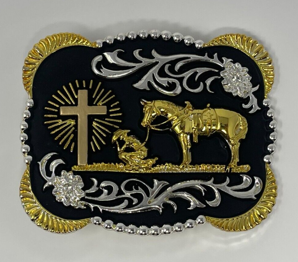Western Belt Buckle Cowboy Praying Belt Buckle American West USA Belt Buckles