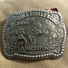 Hesston 1996 National Finals Rodeo Men&rsquo;s Vintage Silver Metal Belt Buckle