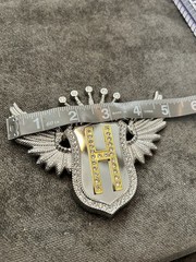 Winged Crown Initial H Rhinestone Belt Buckle, Silver/Gold, 1.5in
