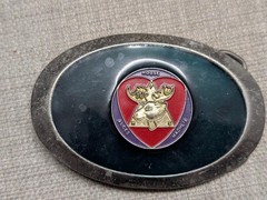 vintage MOOSE belt buckle WESTERN loyal order legion COWBOY chrome 1970s
