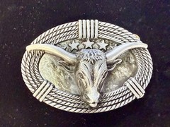 Texas Longhorn Cow Bull Head Steer Rope Border Rodeo Cowboy Belt Buckle
