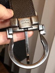 Salvatore Ferragamo Gun Metal tone Buckle black Brown leather removable belt