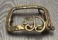 Vintage Dick Peck Belt Buckle Mens Brass Hammered Monogram JDM Signed 1976 70s