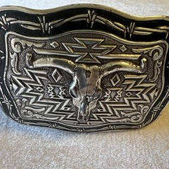 Crumrine Western LONGHORN bull Skull Belt Buckle And Leather Belt Size 44