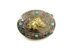 Western Horse Head Buckle Men Unisex Turquoise Silver Chrome Engraved Fit 2 »