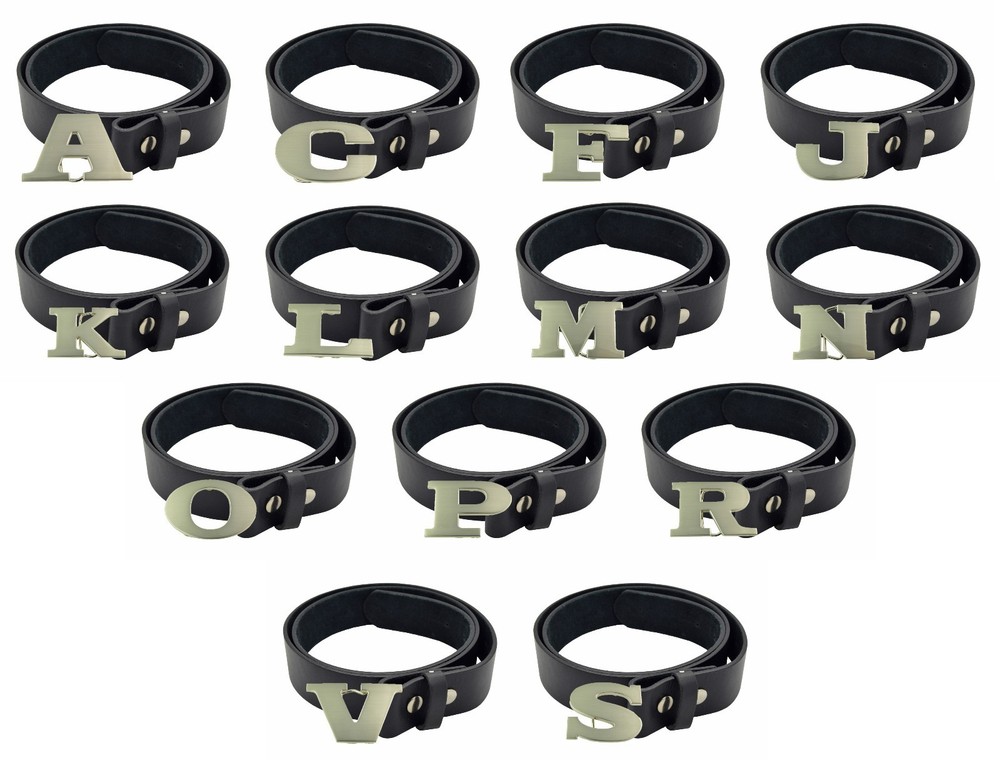 Initial A,C,F,J,K,L,M,N,O,P,R,S,V Metal Buckle & Leather Belt