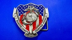 US Marine Corps Semper Fideles Eagle Anchor Globe Commemorative Belt Buckle