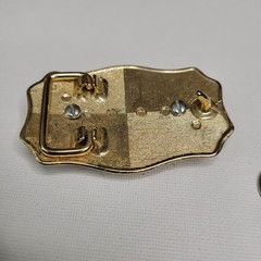 Vintage NOS Small Goldtone Belt Buckle Screw Oval Bezel Gemstone Blank Cabochon