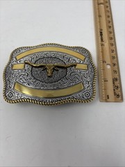 Crumrine Western Rectangle LONGHORN SKULL Belt Buckle.
