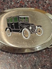 Antique Black Ford Model T Car Vintage Shiny Siver Belt Buckle