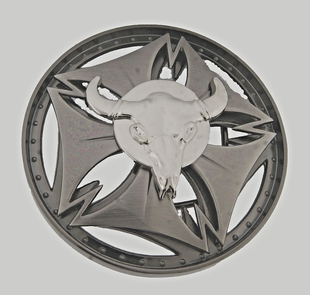 Bull Longhorn Belt Buckles Silver Gunmetal Vintage Spinner Western Cowboy Rodeo