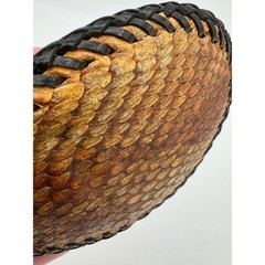 Don Johnson Handcrafted Snakeskin Leather Whipstitch Oval Belt Buckle Brown Tan