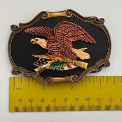 Vintage Eagle Rifle American Flag Belt Buckle Patriotic Western Bronze Tone 3D
