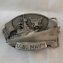 Vintage Pewter U.S. Navy Ship Bergamot Brass Works I-132 Belt Buckle