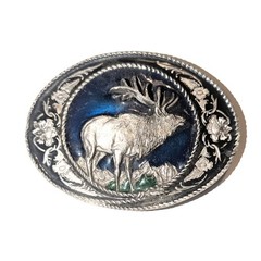 1991 Siskiyou Pewter Elk Belt Buckle Blue Enamel Made in USA Vintage