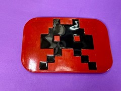 Iconic Pixelated Alien Space Invaders Arcade Game Red Black Enamel Belt Buckle