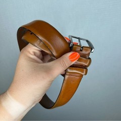 Joseph Abboud | Size 44 Brown Tan Leather Belt with Silver Buckle