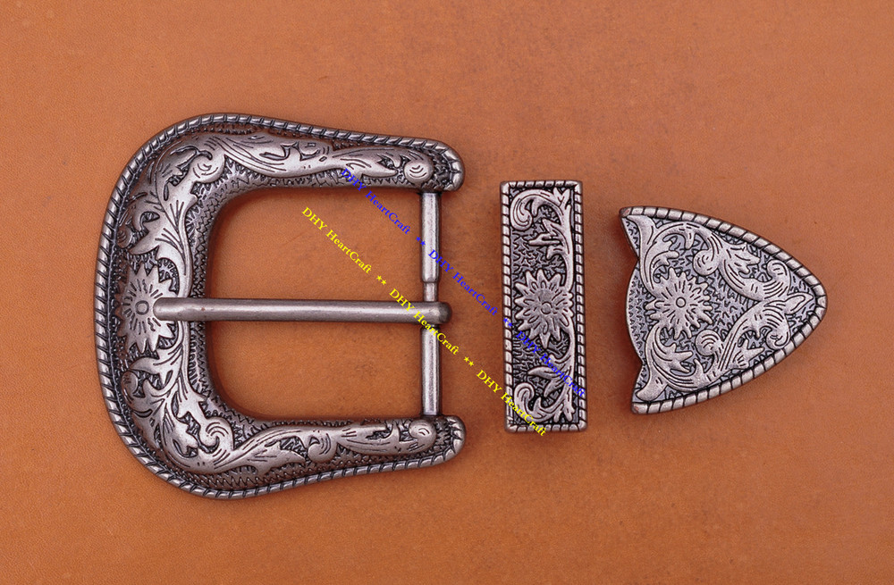 Quality Western Floral Engraved Antique Belt Buckle Set Fits 1 1/2&Prime;Wide Straps