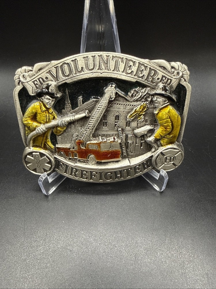 Vintage 1986 Volunteer Firefighter Belt Buckle Fire Rescue Fire Department USA