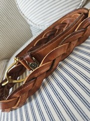 Tory Brown Bridle Leather / Spur Equestrian Brass Buckle Sz 38 – Braided Leather