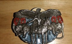 Belt buckle 3-D eagle Indian chief buffalo color 1988 by Siskiyou unused