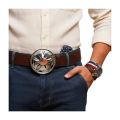 Men Women Silver Metal Buckle Spinning USA Flag United States America Hip Hop