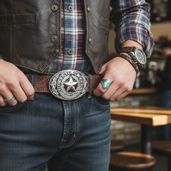 Men Silver Metal Rodeo Belt Buckle Western Fashion Cowboy Texas State Lone Star