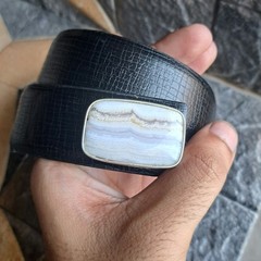 Blue Lace Agate Belt Buckle Silver Plated Natural Stone Western Boho Unisex
