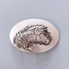 Vintage Silver Plated Oval Horse Western Belt Buckle Boucle de Ceinture