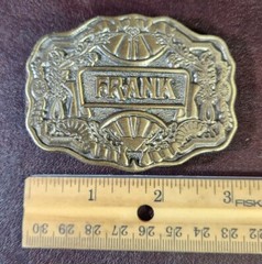 1970s Oden Inc. Brass/Bronze « Frank » Belt Buckle, Personalized Name, EUC