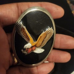 Vintage Soaring Eagle Bolo Black Enamel Silver Tone Oval Western Americana