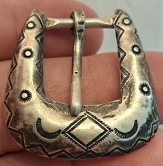 Native American OLD PAWN Navajo Sterling Silver Hand Stamped Belt Buckle OLD