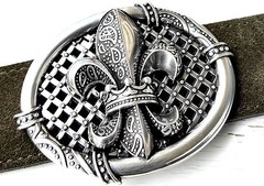 Belt Buckle Lily Buckle Ornament Fleur de Lis Vintage Silver 4cm