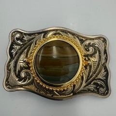 Vintage Western Belt Buckle Two Tone Stone Center