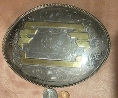 Vintage Metal Belt Buckle, Silver and Brass, Really Big Extra Large Size, Nice