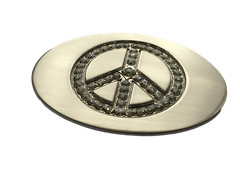Belt Buckle Peace Symbol Silver with Diamante Inlay 40mm Biker Cowboy Western