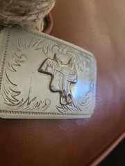 Vintage Western Saddle 3 Dimensional on Floral Silver Tone Belt Buckle USA